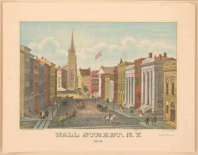 Historical print of Wall Street in New York in 1847.